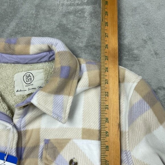 Sage Collective Womens Plaid Sherpa-Lined Jacket Beige & Purple Large d0348 - Picture 4 of 8